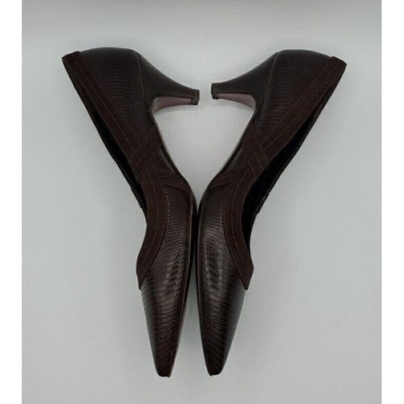 Versani Women's Brown Leather Croc with Suede Trim Heels Size 9.5 B - Picture 7 of 12